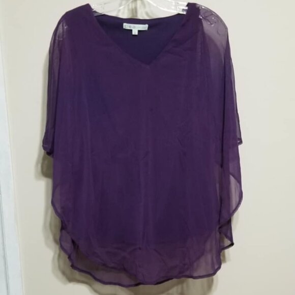 Cleo Top Blouse Petite M Purple Sheer-over-Tank Modern Formal Feminine - Picture 1 of 5